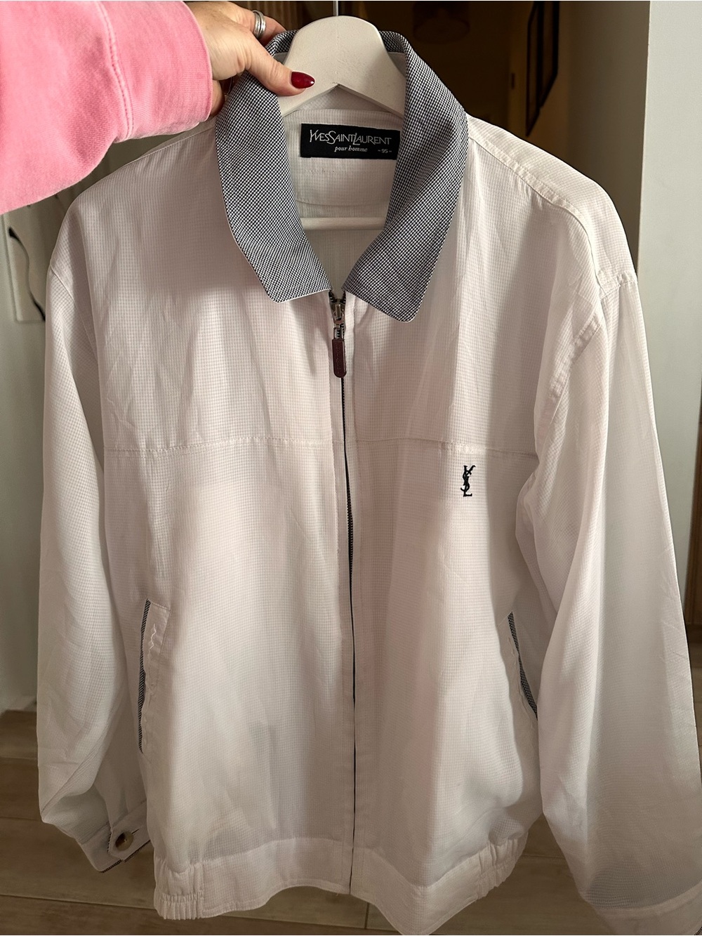Yves Saint Laurent Cream Bomber Jacket with Gray Trim